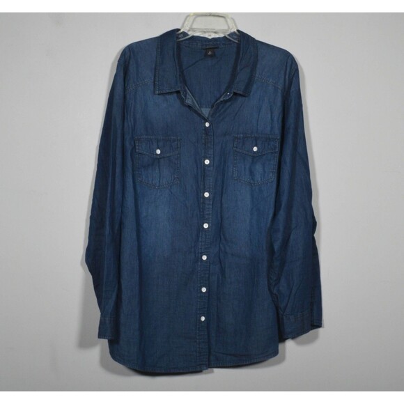 Torrid Taylor Dark Wash Blue Chambray Button Up Shirt Size 3 - Picture 2 of 5